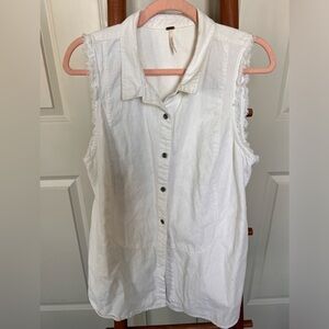 Free People | White Linen Blend Sleeveless Button Up | Size M